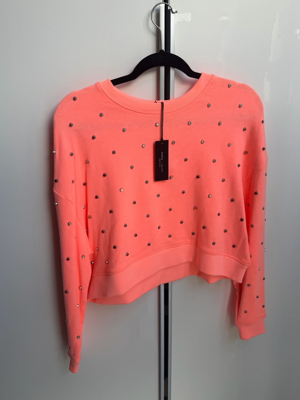 Romeo & Juliet Couture Coral Crewneck Sweatshirt with Studs